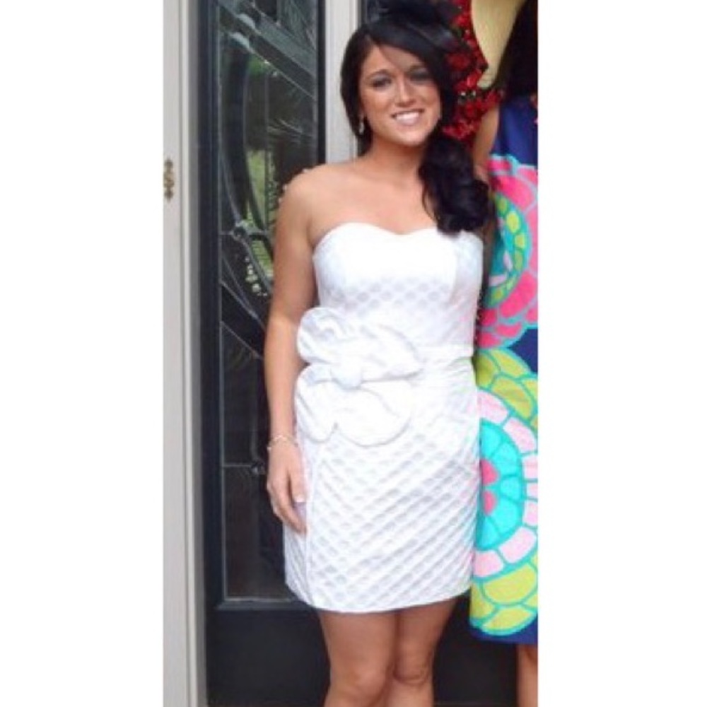 Kimibilla strapless white polka dot dress